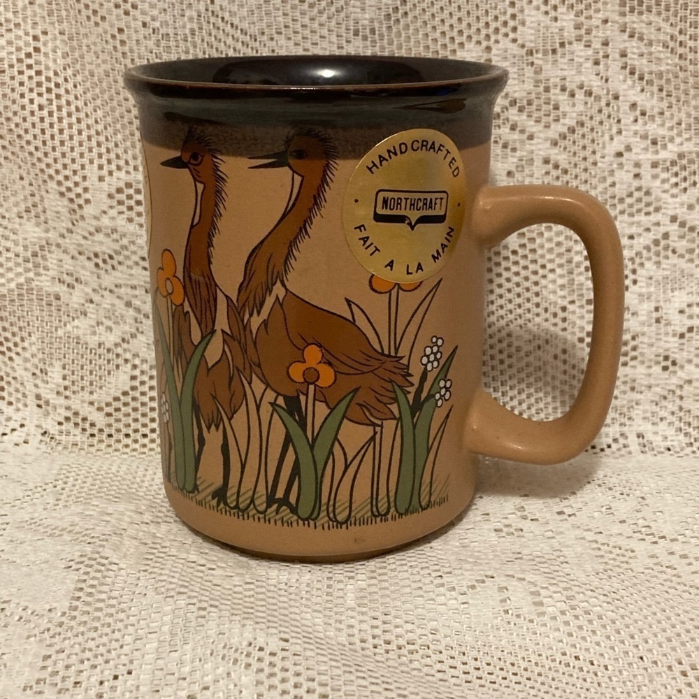 Price drop … Vintage Northcraft Korea Tan Pottery Bird Mug perhaps an Emu